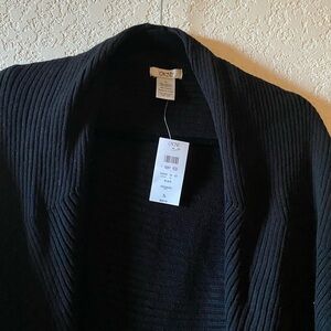 Cache Black Ribbed Cardigan Open Front Size XL